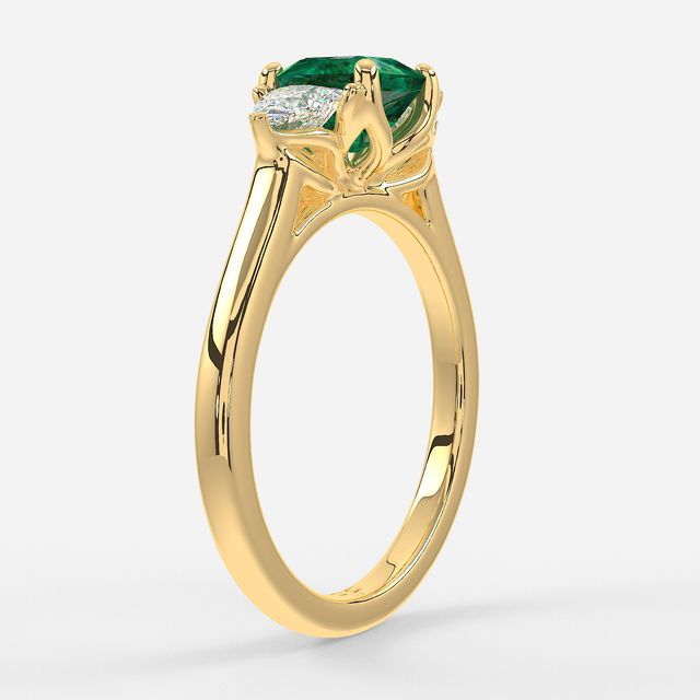 1 Carat Lab Grown Asscher Emerald Trilogy Engagement Ring In Yellow Gold - Ciara