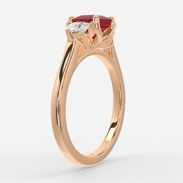 1 Carat Lab Grown Asscher Ruby Trilogy Engagement Ring In Rose Gold - Ciara