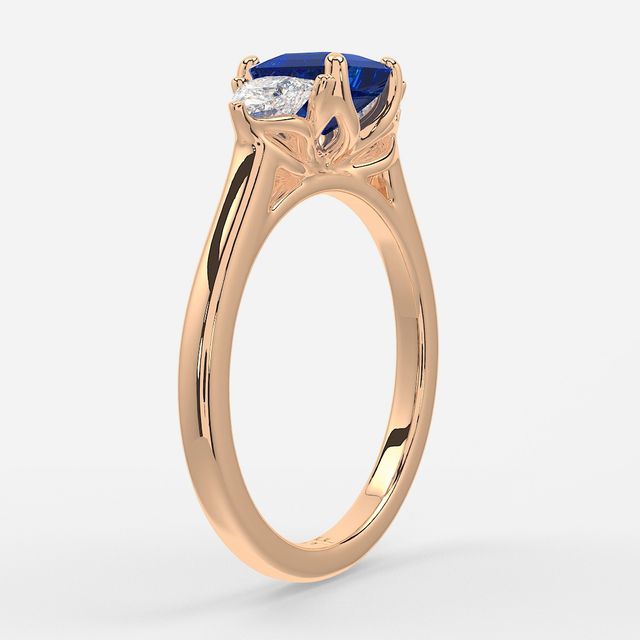 1 Carat Lab Grown Asscher Sapphire Trilogy Engagement Ring In Rose Gold - Ciara