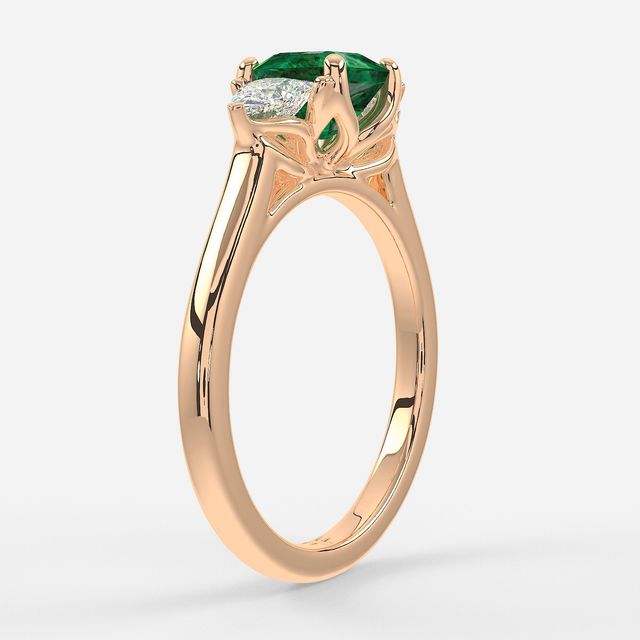 1 Carat Lab Grown Accher Emerald Trilogy Engagement Ring In Rose Gold - Ciara