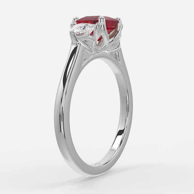 1 Carat Lab Grown Asscher Ruby Trilogy Engagement Ring In White Gold - Ciara