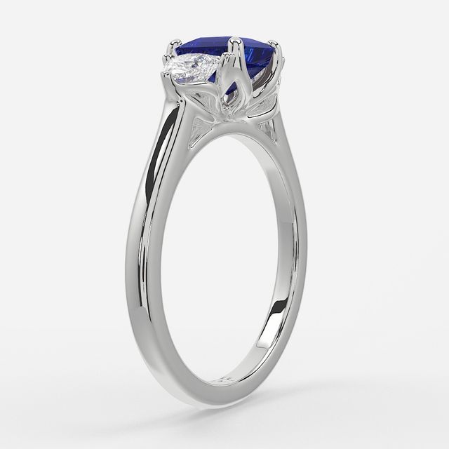 1 Carat Lab Grown Asscher Sapphire Trilogy Engagement Ring In White Gold - Ciara