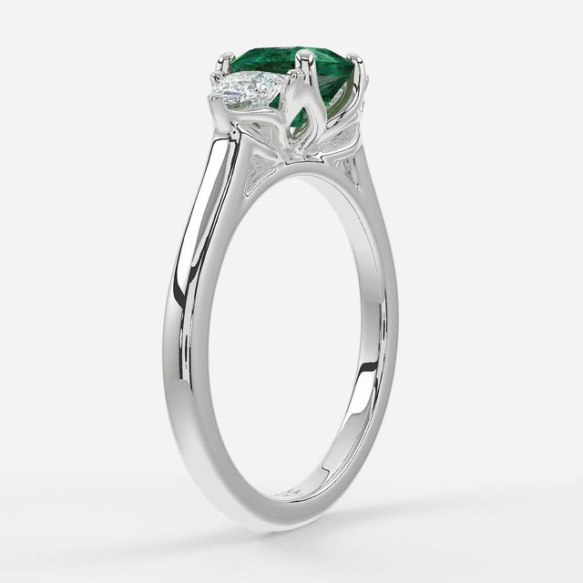 1 Carat Lab Grown Asscher Emerald Trilogy Engagement Ring In Platinum - Ciara