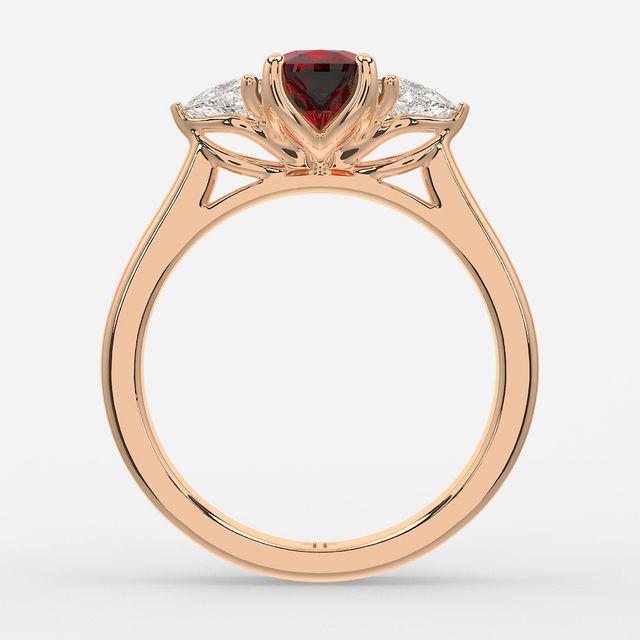 1 Carat Lab Grown Elongated Cushion Ruby Trilogy Engagement Ring In Rose Gold - Ciara