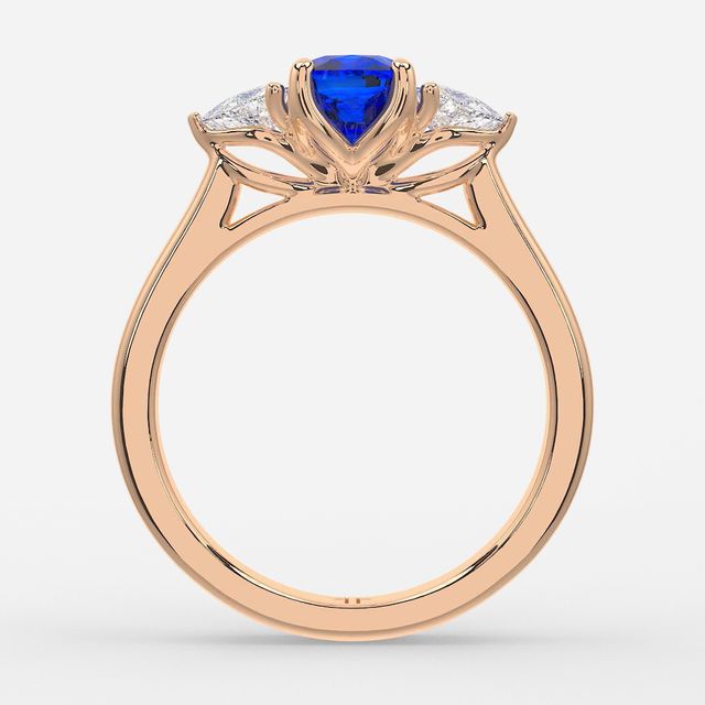 1 Carat Lab Grown Elongated Cushion Sapphire Trilogy Engagement Ring In Rose Gold - Ciara
