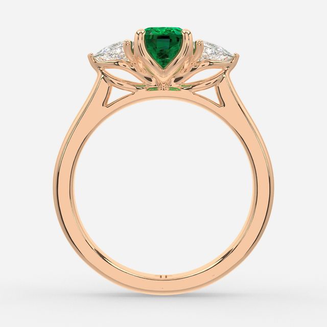 1 Carat Lab Grown Elongated Cushion Emerald Trilogy Engagement Ring In Rose Gold - Ciara