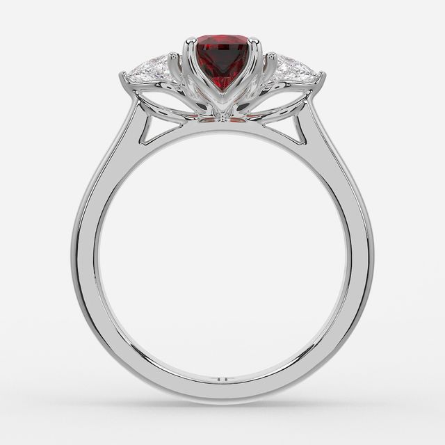 1 Carat Lab Grown Elongated Cushion Ruby Trilogy Engagement Ring In White Gold - Ciara