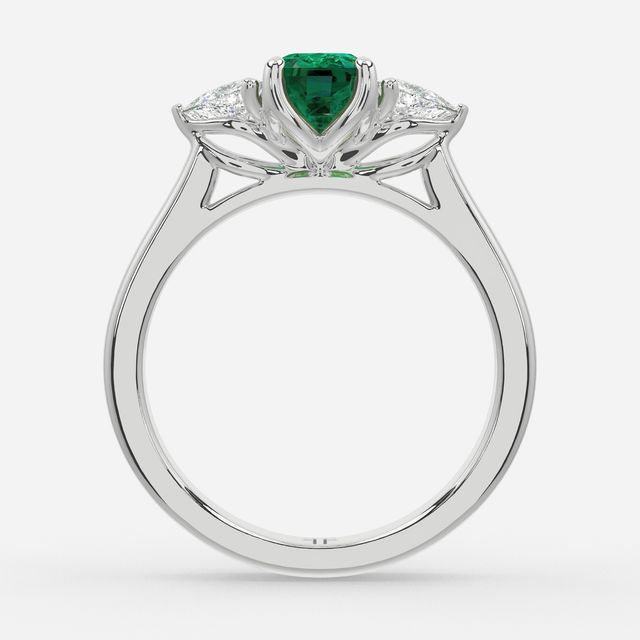 1 Carat Lab Grown Elongated Cushion Emerald Trilogy Engagement Ring In White Gold - Ciara