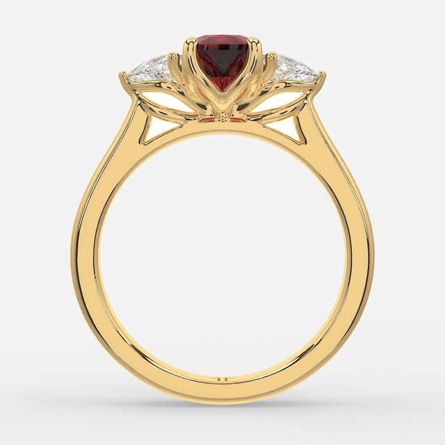 1 Carat Lab Grown Elongated Cushion Ruby Trilogy Engagement Ring In Yellow Gold - Ciara