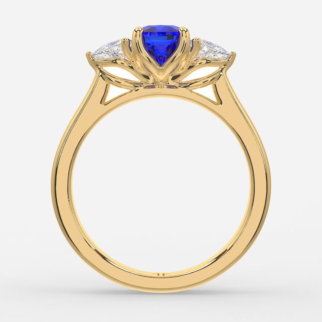 1 Carat Lab Grown Elongated Cushion Sapphire Trilogy Engagement Ring In Yellow Gold - Ciara