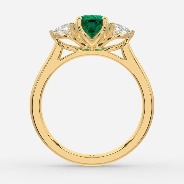 1 Carat Lab Grown Elongated Cushion Emerald Trilogy Engagement Ring In Yellow Gold - Ciara