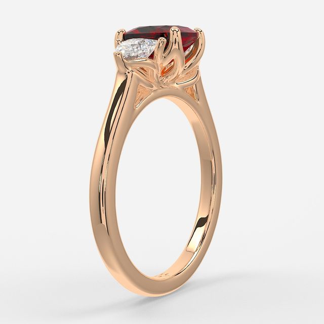 1 Carat Lab Grown Elongated Cushion Ruby Trilogy Engagement Ring In Rose Gold - Ciara