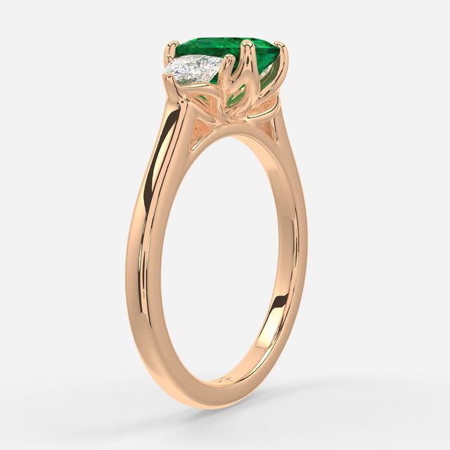 1 Carat Lab Grown Elongated Cushion Emerald Trilogy Engagement Ring In Rose Gold - Ciara