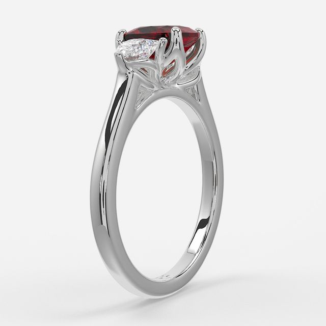 1 Carat Lab Grown Elongated Cushion Ruby Trilogy Engagement Ring In White Gold - Ciara