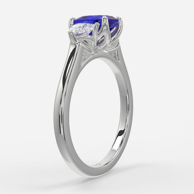 1 Carat Lab Grown Elongated Cushion Sapphire Trilogy Engagement Ring In White Gold - Ciara