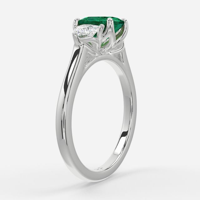 1 Carat Lab Grown Elongated Cushion Emerald Trilogy Engagement Ring In White Gold - Ciara