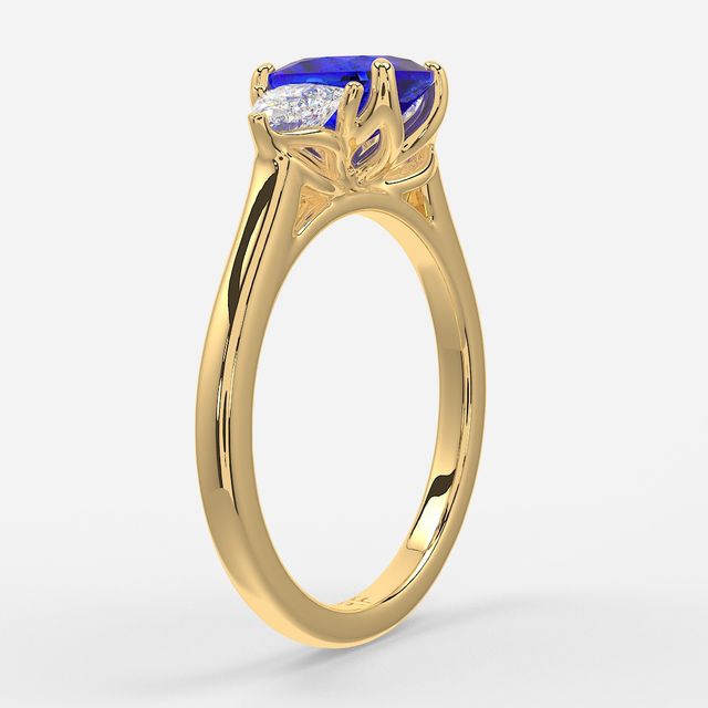 1 Carat Lab Grown Elongated Cushion Sapphire Trilogy Engagement Ring In Yellow Gold - Ciara