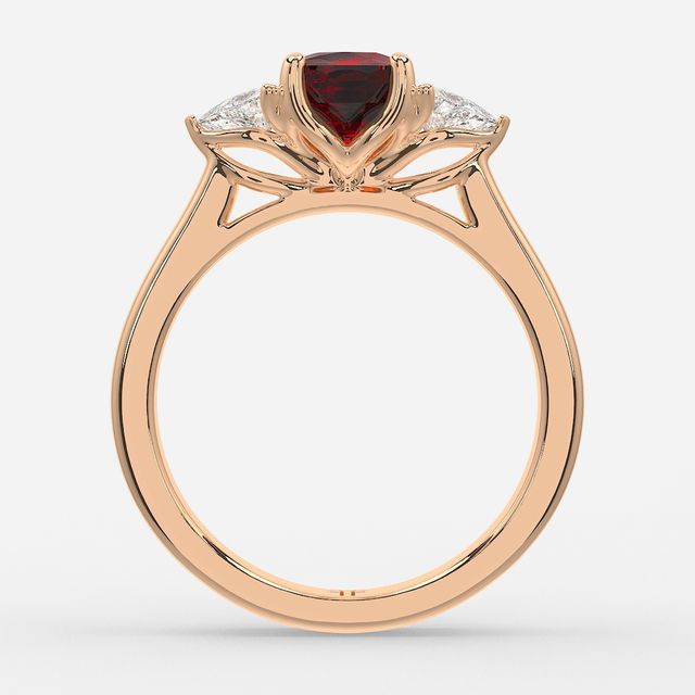 1 Carat Lab Grown Cushion Ruby Trilogy Engagement Ring In Rose Gold - Ciara