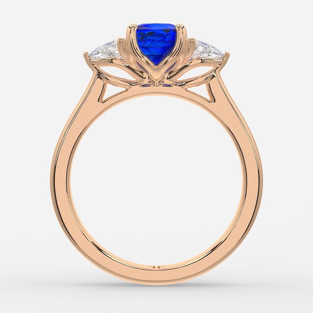 1 Carat Lab Grown Cushion Sapphire Trilogy Engagement Ring In Rose Gold - Ciara