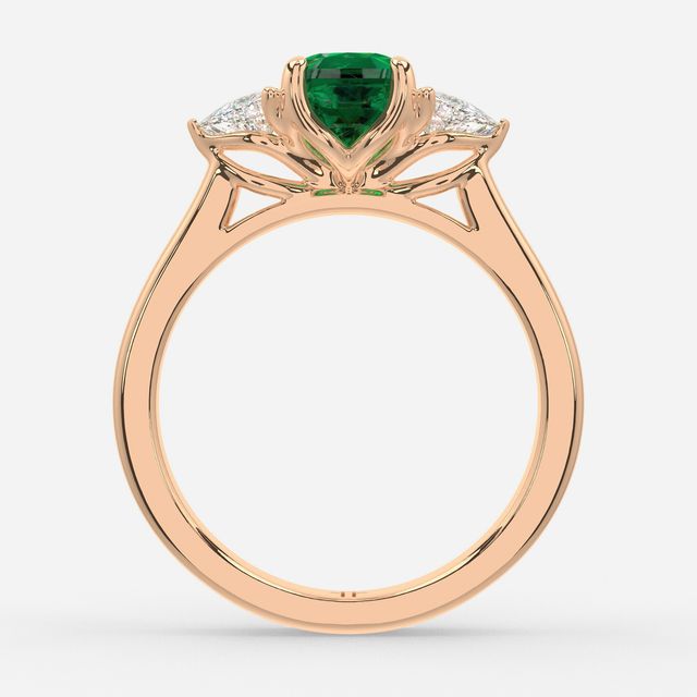 1 Carat Lab Grown Cushion Emerald Trilogy Engagement Ring In Rose Gold - Ciara