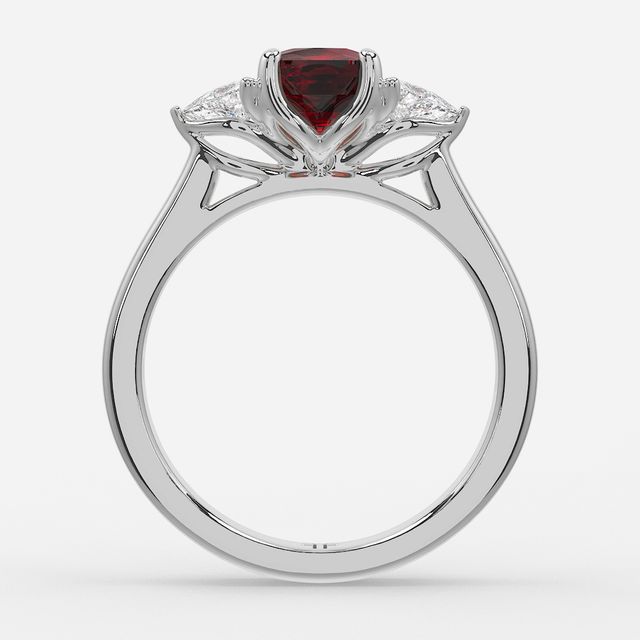1 Carat Lab Grown Cushion Ruby Trilogy Engagement Ring In White Gold - Ciara