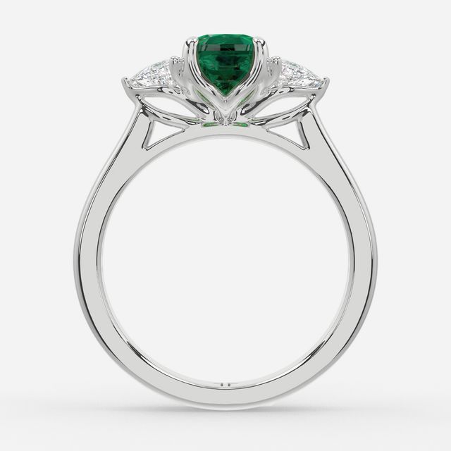 1 Carat Lab Grown Cushion Emerald Trilogy Engagement Ring In White Gold - Ciara