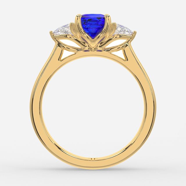 1 Carat Lab Grown Cushion Sapphire Trilogy Engagement Ring In Yellow Gold - Ciara