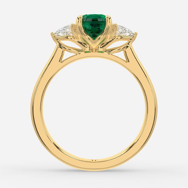 1 Carat Lab Grown Cushion Emerald Trilogy Engagement Ring In Yellow Gold - Ciara