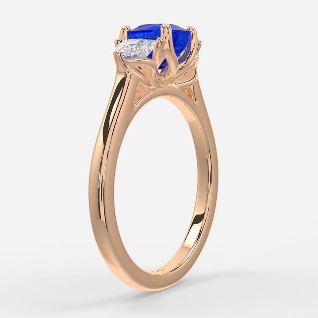 1 Carat Lab Grown Cushion Sapphire Trilogy Engagement Ring In Rose Gold - Ciara