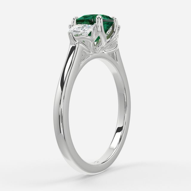 1 Carat Lab Grown Cushion Emerald Trilogy Engagement Ring In White Gold - Ciara