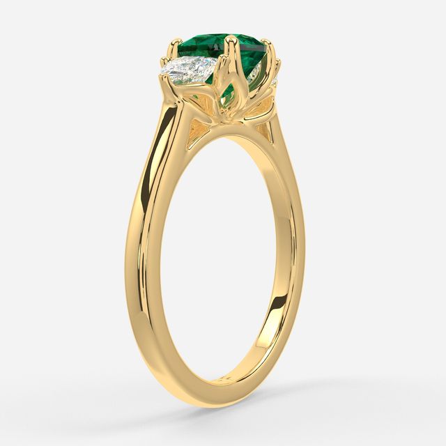 1 Carat Lab Grown Cushion Emerald Trilogy Engagement Ring In Yellow Gold - Ciara