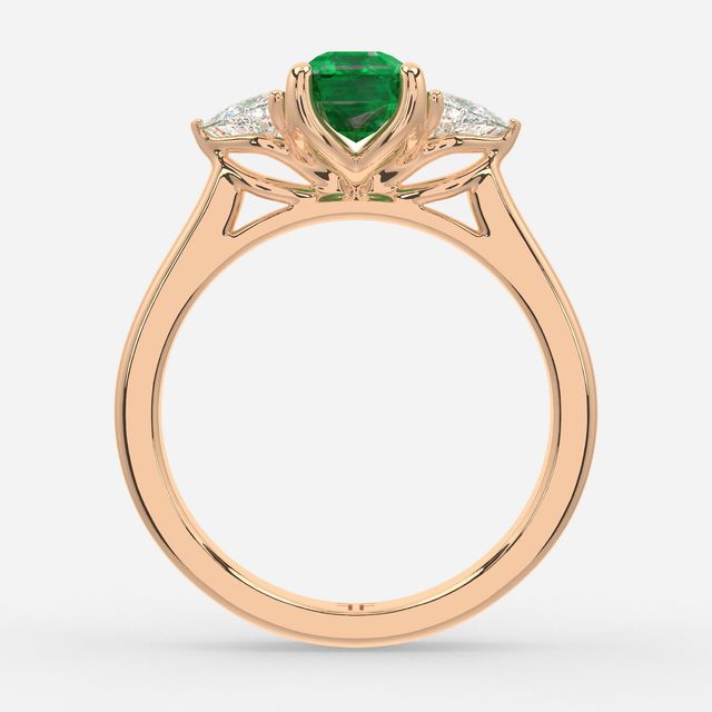1 Carat Lab Grown Emerald Cut Emerald Trilogy Engagement Ring In Rose Gold - Ciara