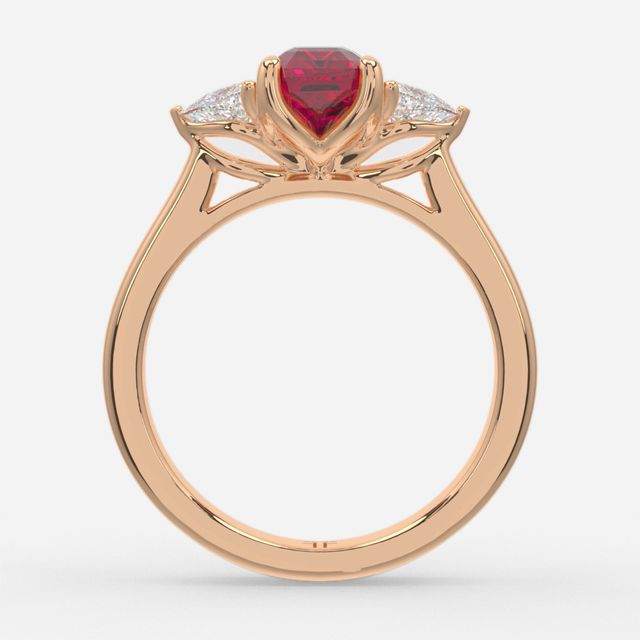 1 Carat Lab Grown Emerald Ruby Trilogy Engagement Ring In Rose Gold - Ciara