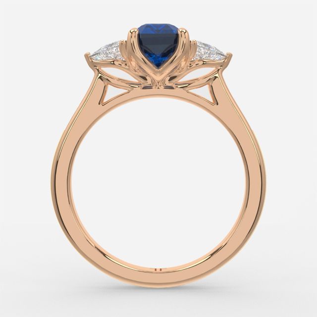 1 Carat Lab Grown Emerald Sapphire Trilogy Engagement Ring In Rose Gold - Ciara