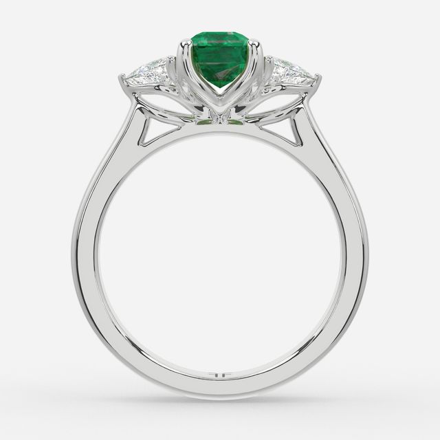 1 Carat Lab Grown Emerald Cut Emerald Trilogy Engagement Ring In White Gold - Ciara