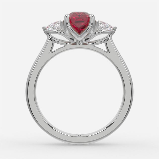1 Carat Lab Grown Emerald Ruby Trilogy Engagement Ring In White Gold - Ciara