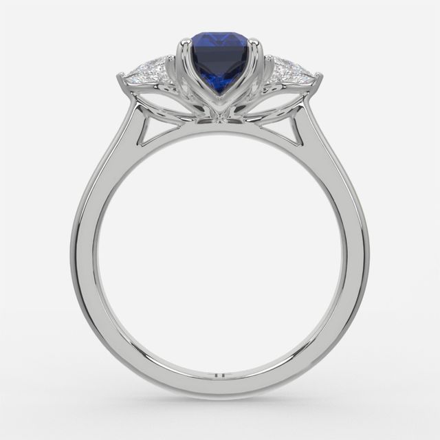 1 Carat Lab Grown Emerald Sapphire Trilogy Engagement Ring In White Gold - Ciara