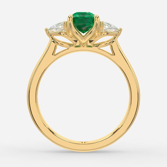 1 Carat Lab Grown Emerald Cut Emerald Trilogy Engagement Ring In Yellow Gold - Ciara