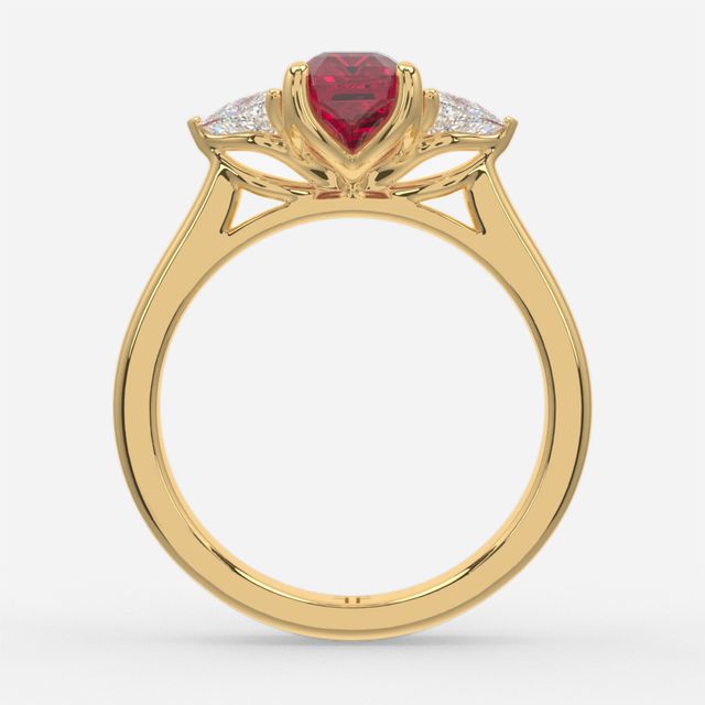 1 Carat Lab Grown Emerald Ruby Trilogy Engagement Ring In Yellow Gold - Ciara