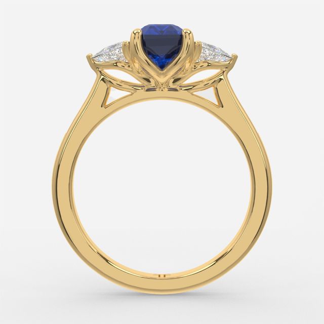 1 Carat Lab Grown Emerald Sapphire Trilogy Engagement Ring In Yellow Gold - Ciara