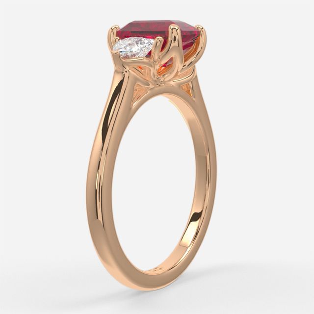 1 Carat Lab Grown Emerald Ruby Trilogy Engagement Ring In Rose Gold - Ciara