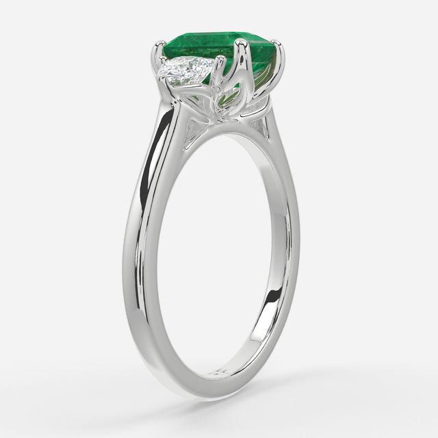 1 Carat Lab Grown Emerald Cut Emerald Trilogy Engagement Ring In White Gold - Ciara