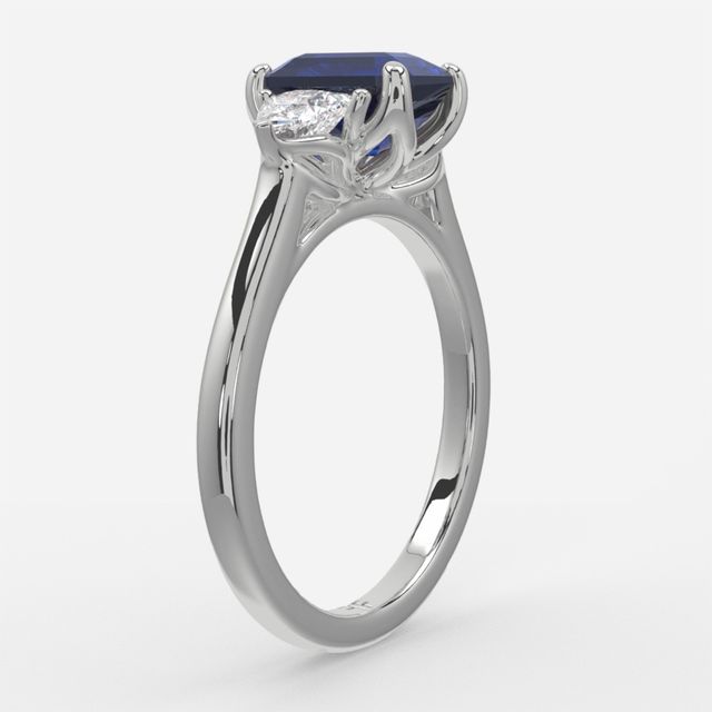 1 Carat Lab Grown Emerald Sapphire Trilogy Engagement Ring In White Gold - Ciara