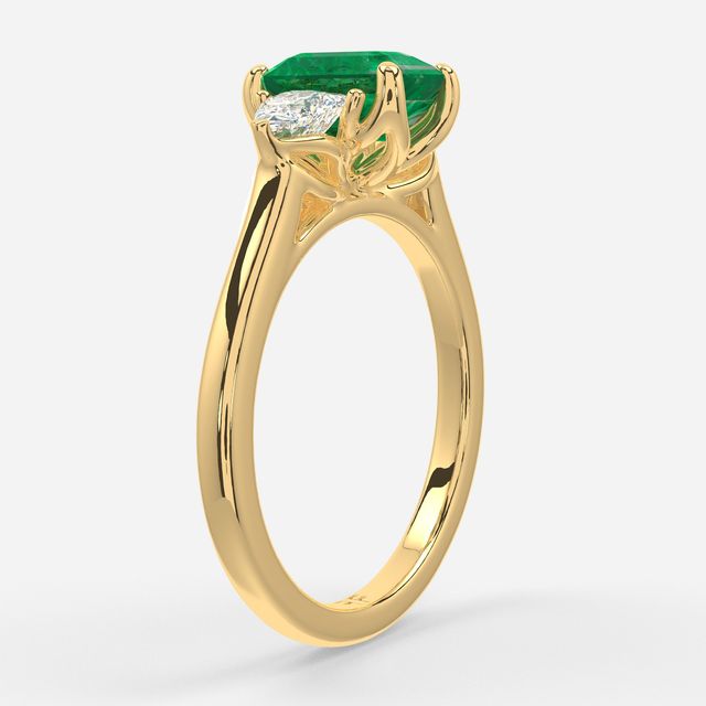 1 Carat Lab Grown Emerald Cut Emerald Trilogy Engagement Ring In Yellow Gold - Ciara