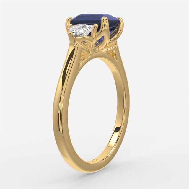 1 Carat Lab Grown Emerald Sapphire Trilogy Engagement Ring In Yellow Gold - Ciara