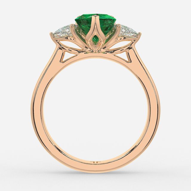 1 Carat Lab Grown Heart Emerald Trilogy Engagement Ring In Rose Gold - Ciara