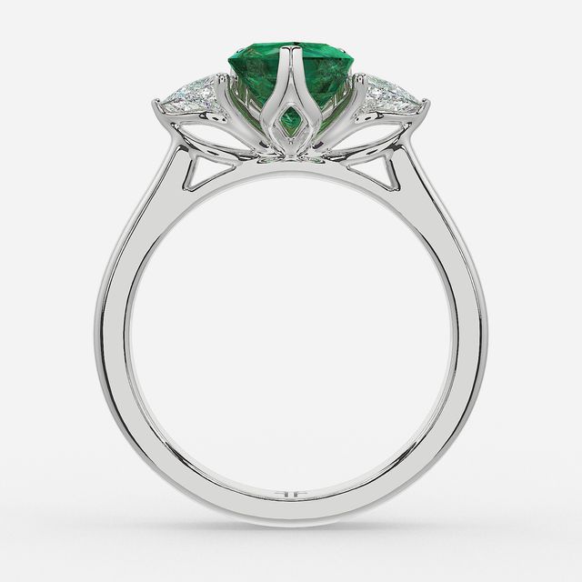 1 Carat Lab Grown Heart Emerald Trilogy Engagement Ring In White Gold - Ciara