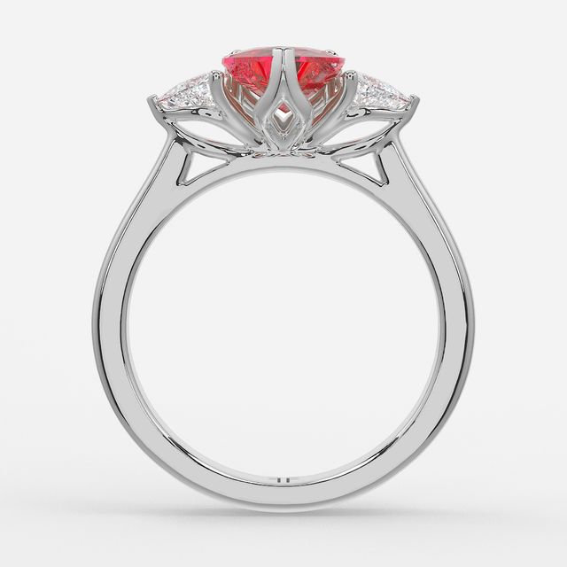 1 Carat Lab Grown Heart Ruby Trilogy Engagement Ring In White Gold - Ciara