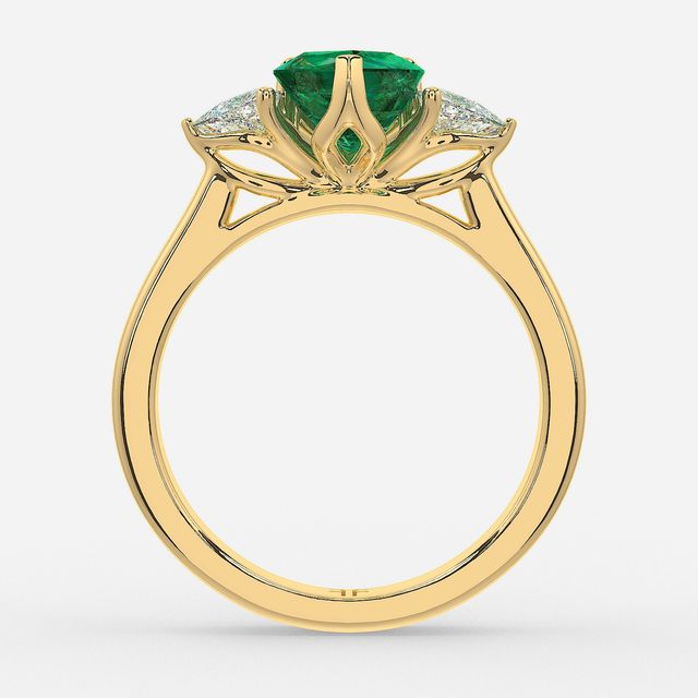 1 Carat Lab Grown Heart Emerald Trilogy Engagement Ring In Yellow Gold - Ciara