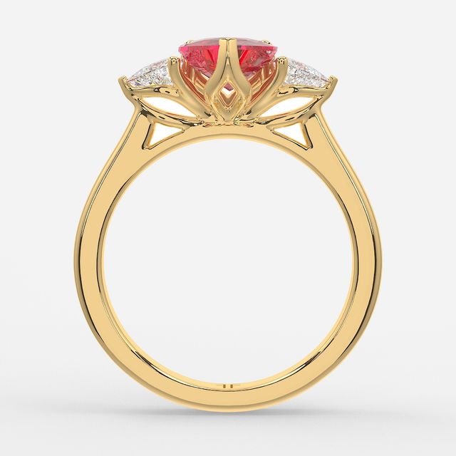 1 Carat Lab Grown Heart Ruby Trilogy Engagement Ring In Yellow Gold - Ciara